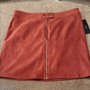 Lulu's Rust Orange Front-Zip Suede Mini Skirt